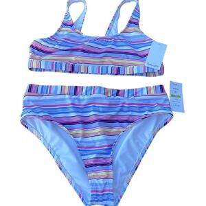 Splendid 2 piece swimsuit bikini set pastel stripes size 14 NEW